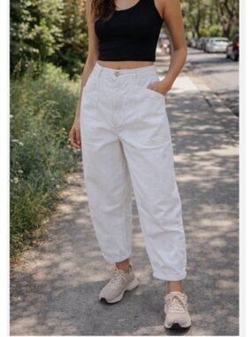 Frye Barrel Jean Bone Size 10 NWT Women High Rise Wide Leg Cream Ivory Denim